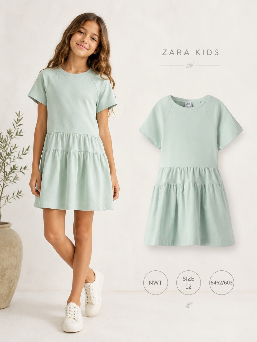 Zara Kids Blue Cotton Ruffled Dress Size 11-12 NWT Girls Casual Dress